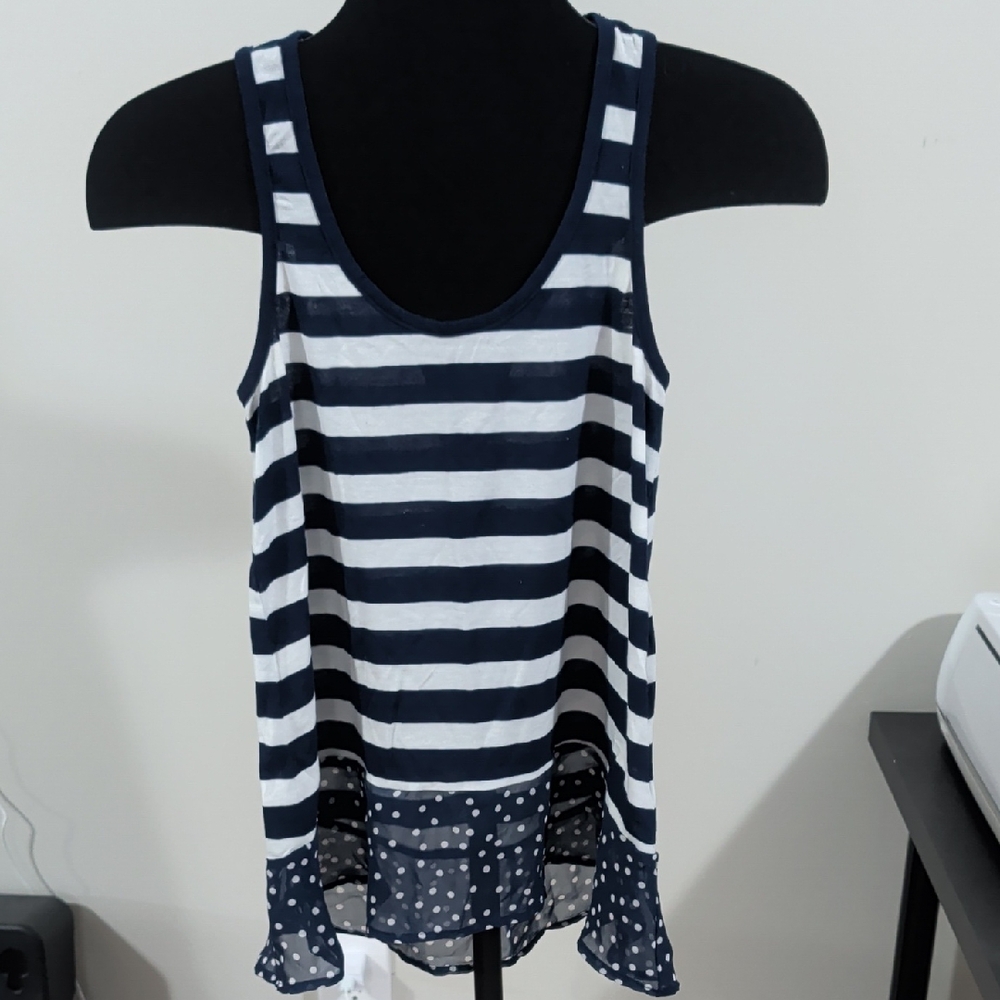 Maison Jules Striped Tank with Polka Dot Hem